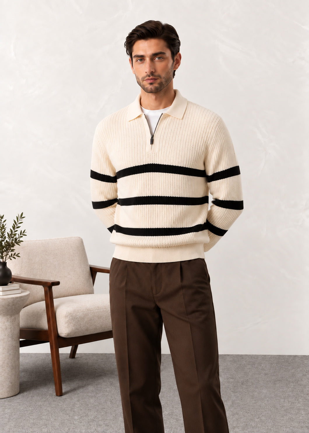 Off White Striper Polo Sweater