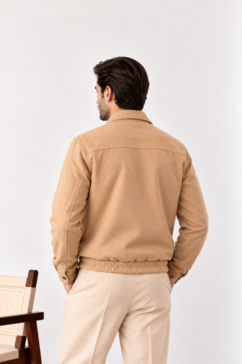 Camel Beige Suede Blouson Jacket