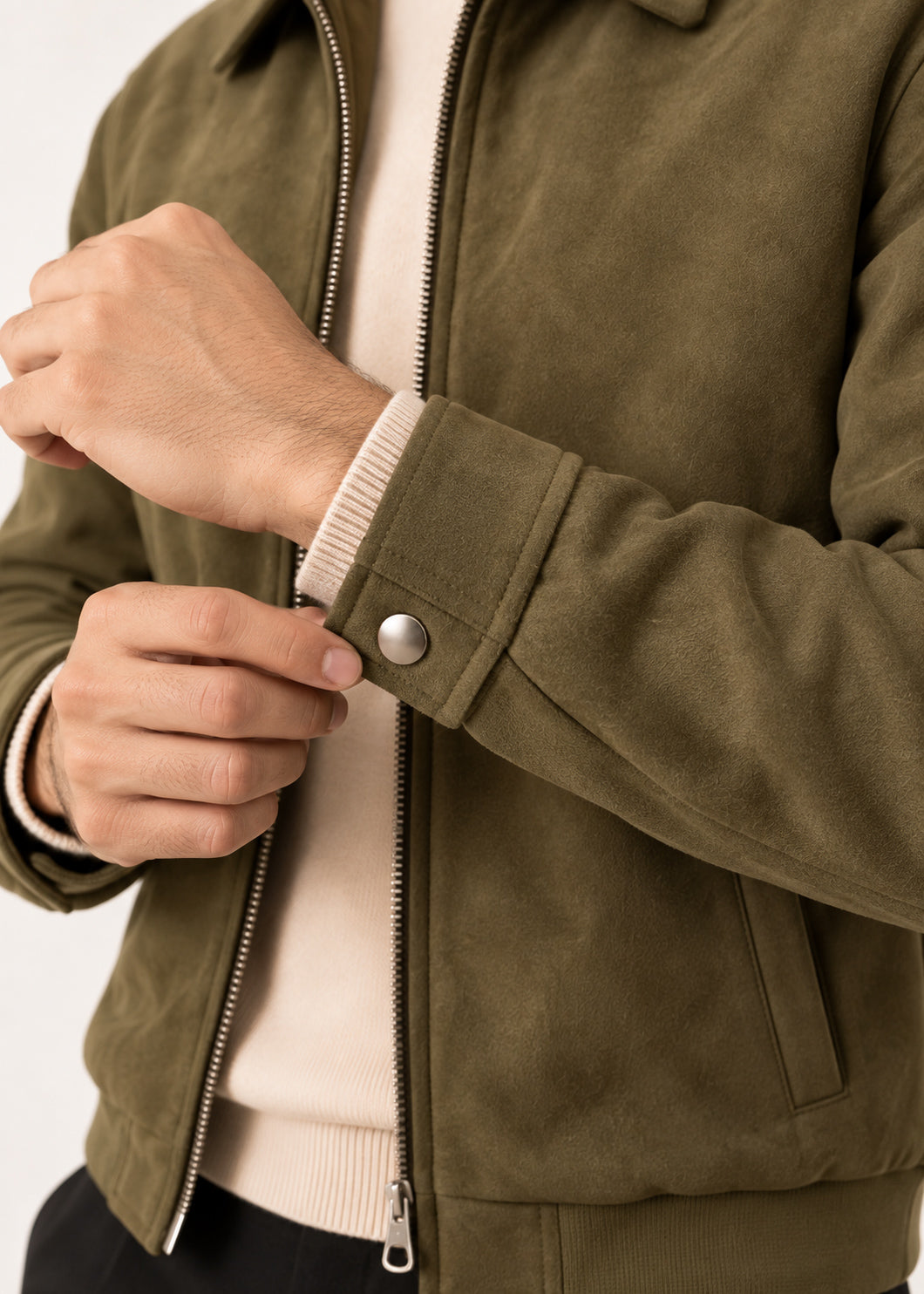 Olive Suede Flight Jacket - Men