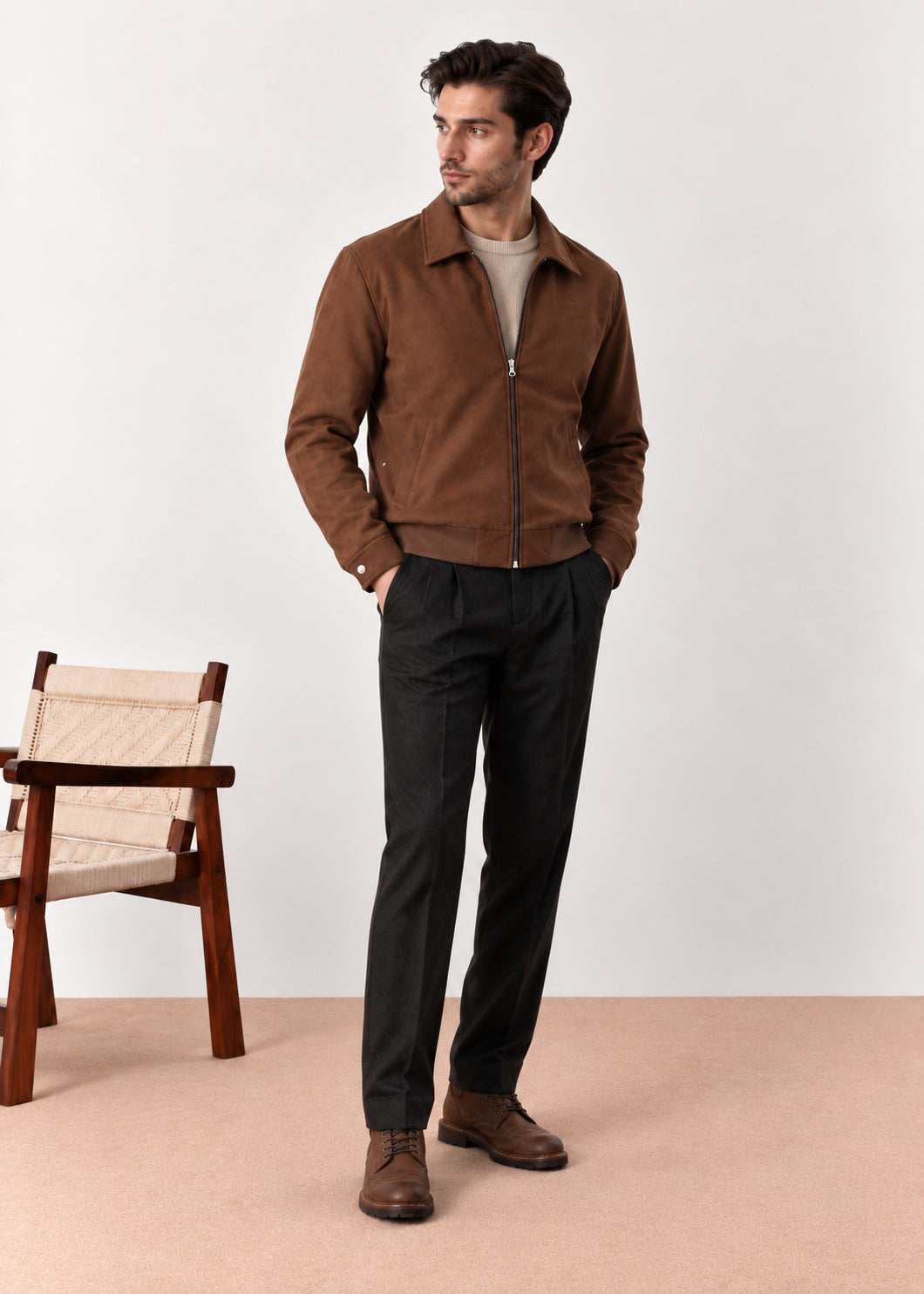 Dark Brown Suede Flight Jacket