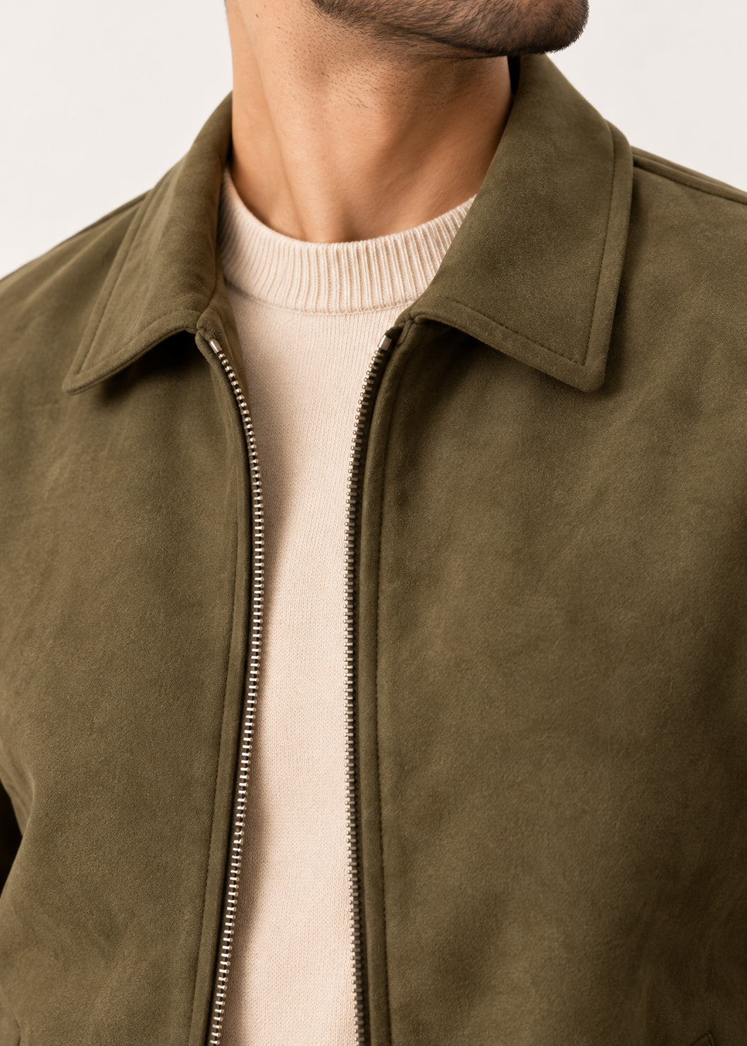 Olive Suede Flight Jacket - Men