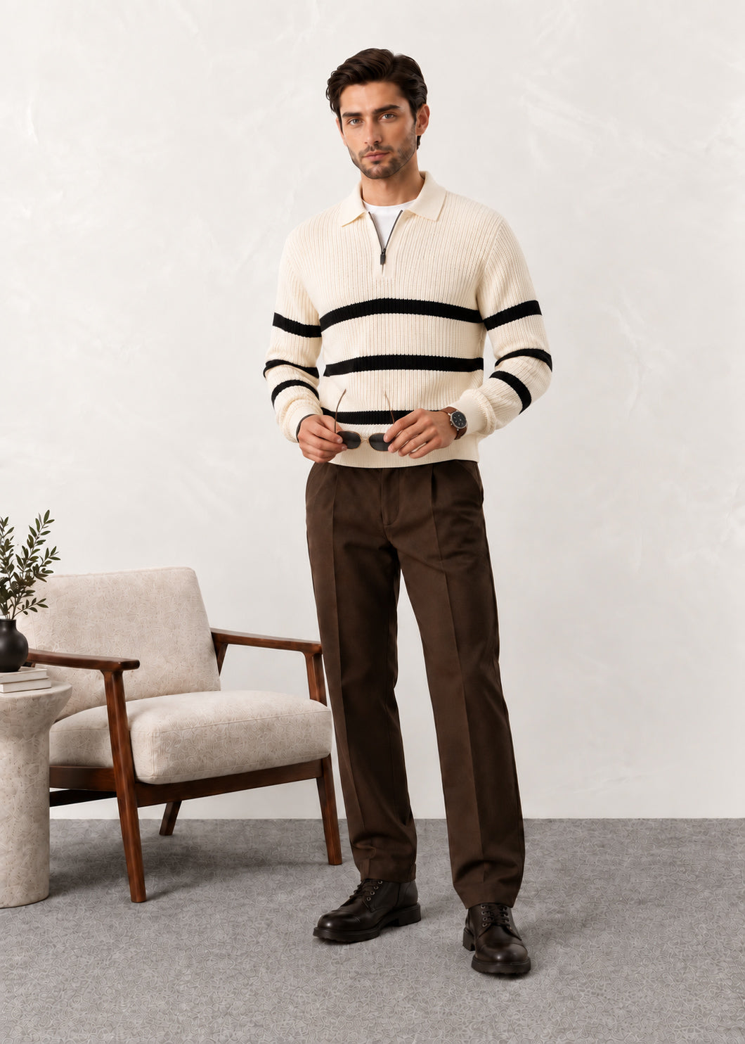 Off White Striper Polo Sweater