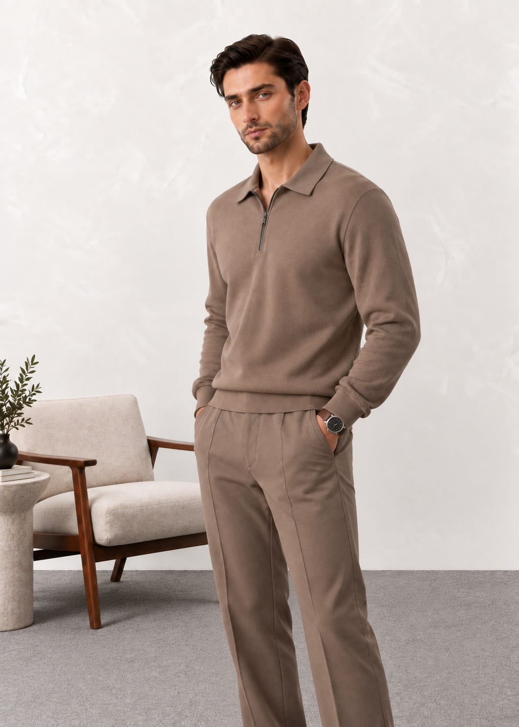 Light Brown Interlock Co-ord Set - Men