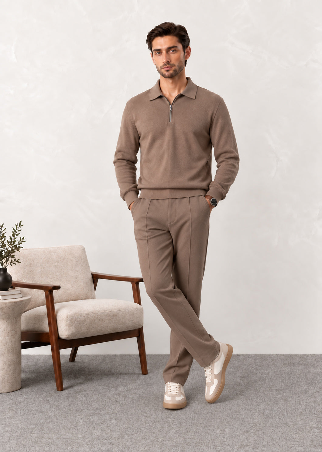 Light Brown Interlock Co-ord Set - Men
