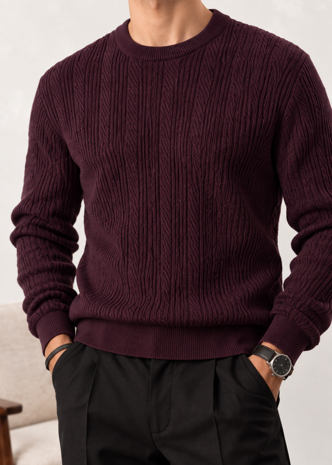 Deep Burgundy Structure Knitted Sweater