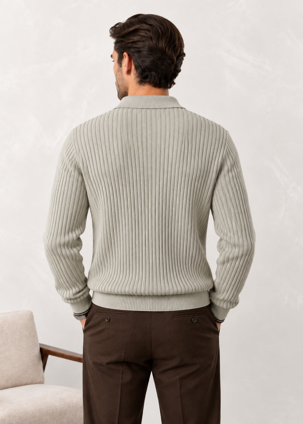 Oat Beige Ribbed Polo Sweater