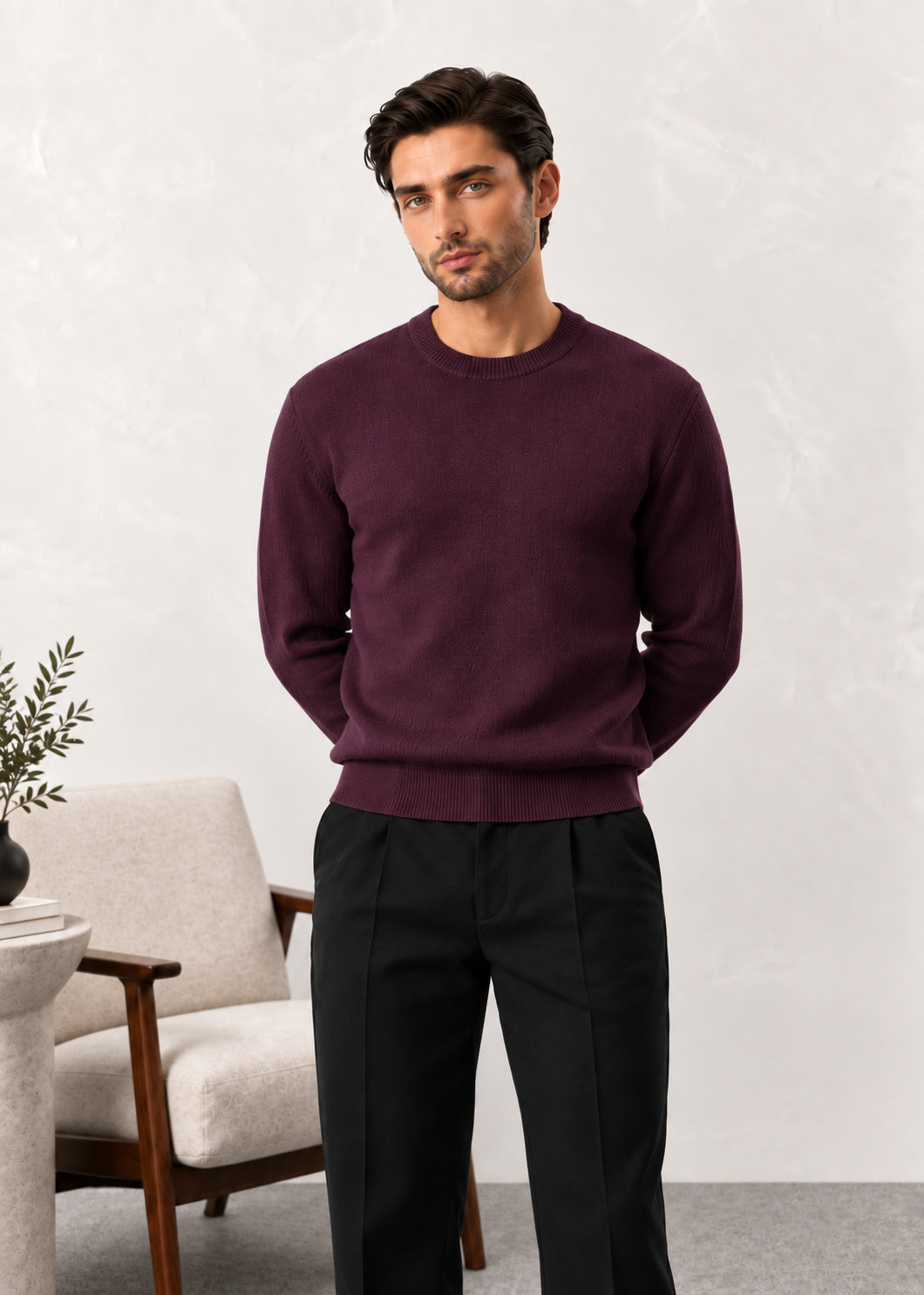 Dark Rosewood Crew Neck Sweater