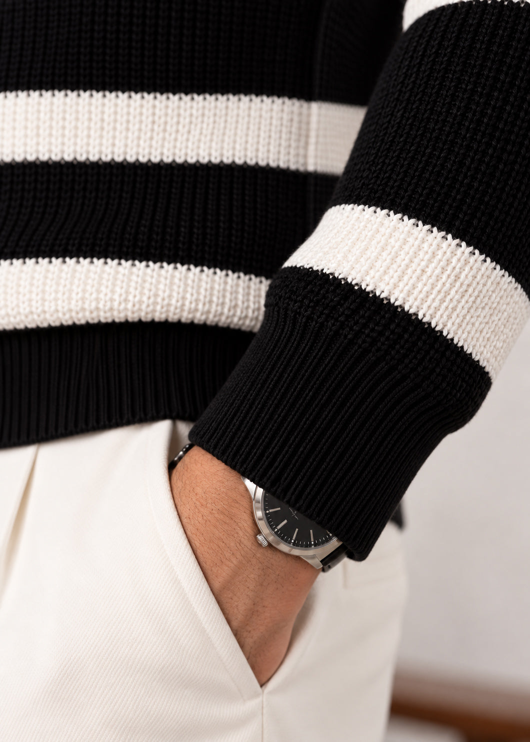 Black Striper Polo Sweater