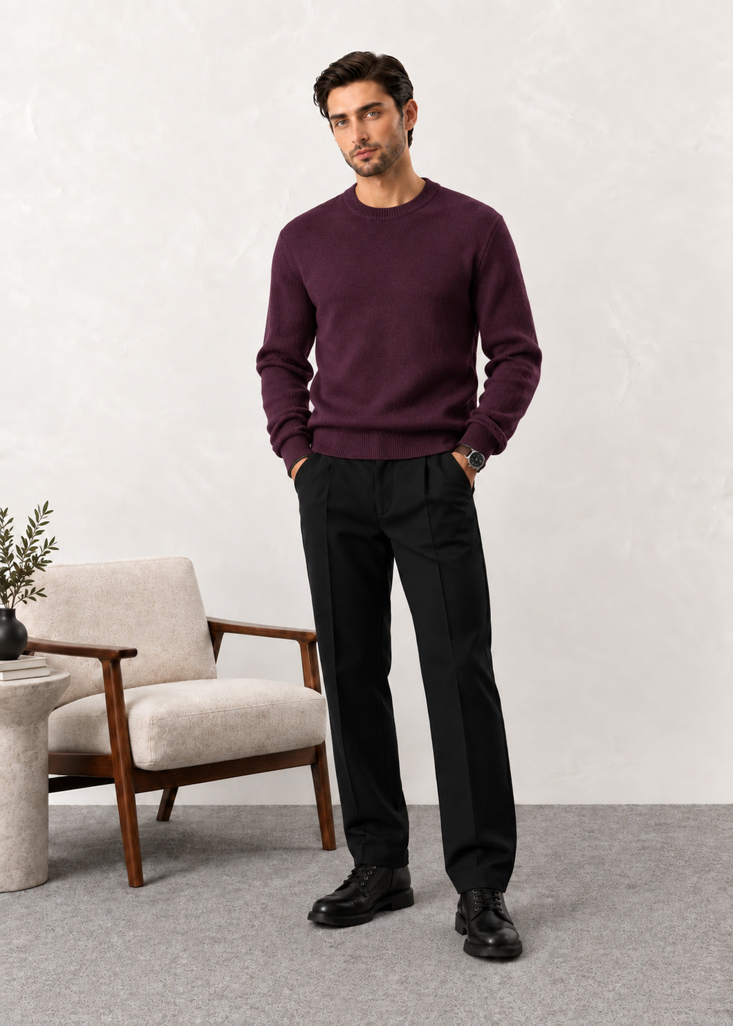 Dark Rosewood Crew Neck Sweater