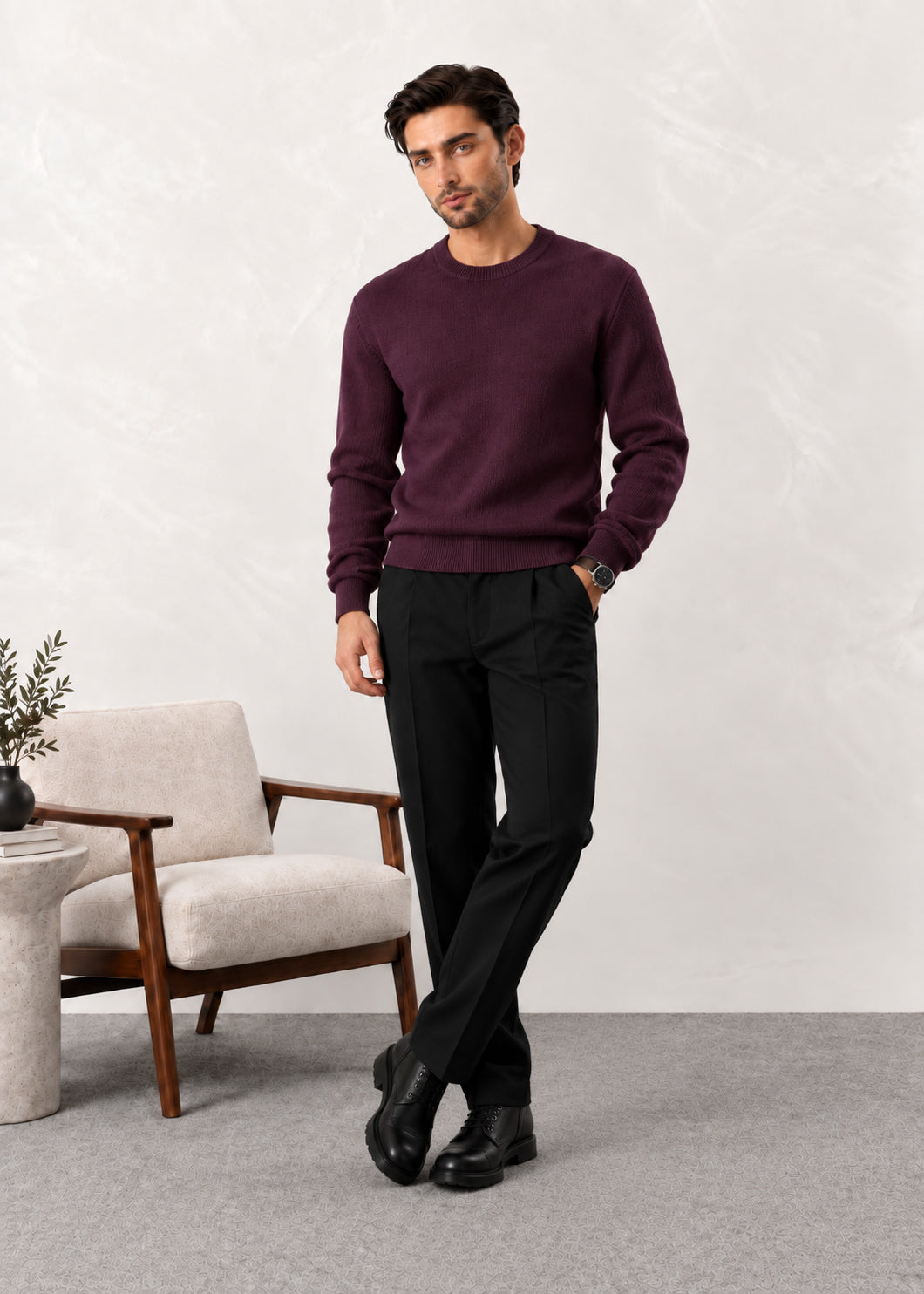 Dark Rosewood Crew Neck Sweater