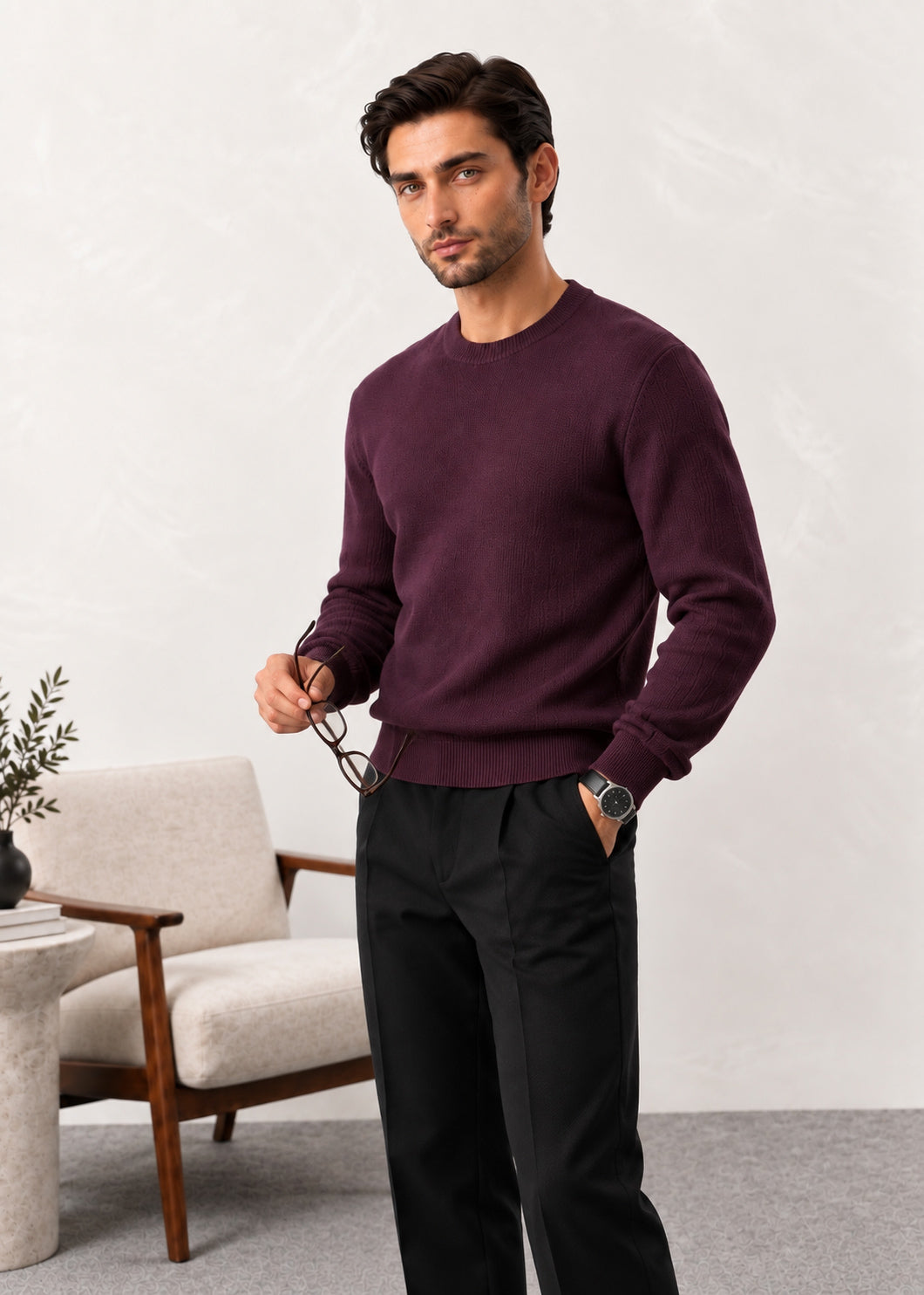 Dark Rosewood Crew Neck Sweater