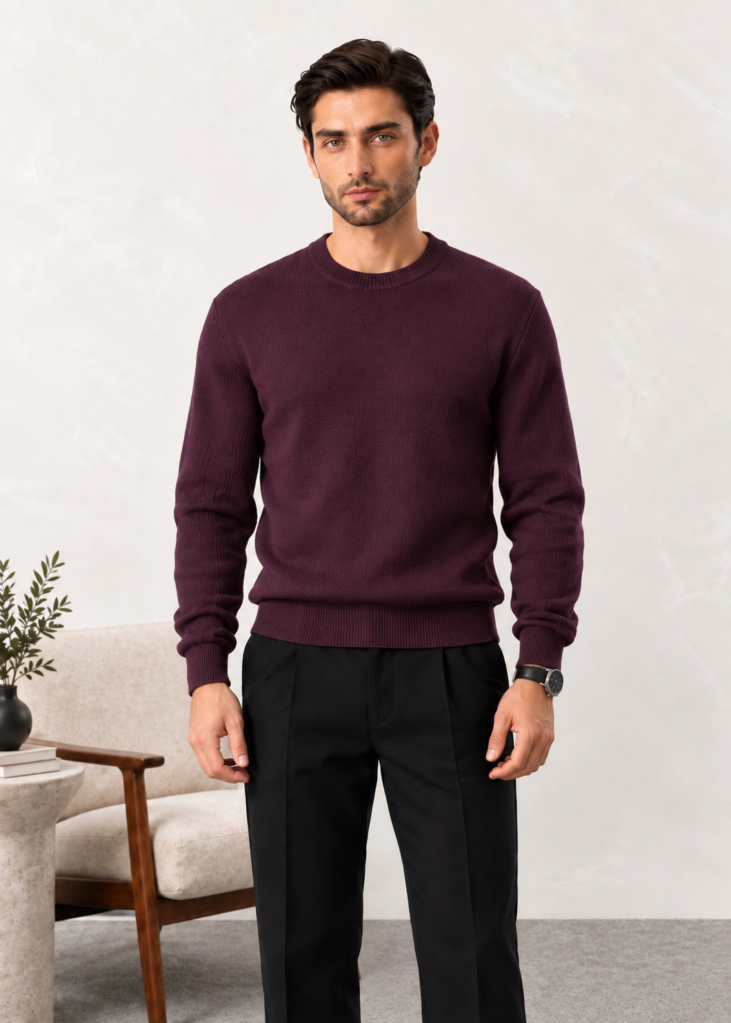 Dark Rosewood Crew Neck Sweater