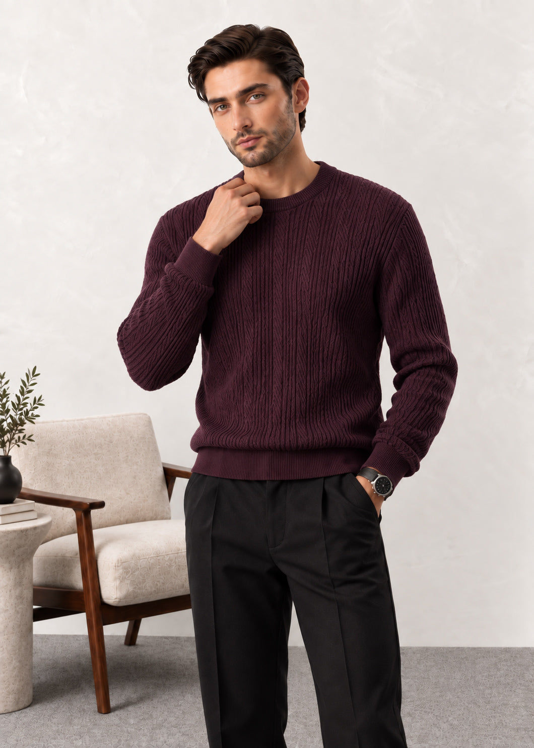Deep Burgundy Structure Knitted Sweater