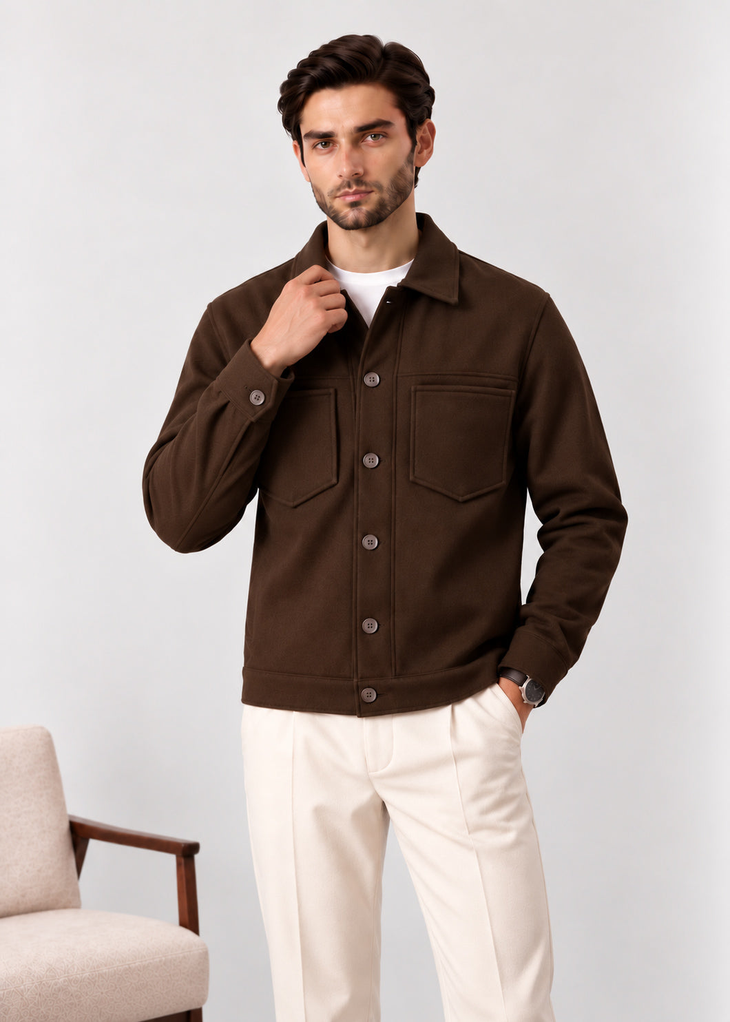 Mocha Brown Wool Blend Boxy Jacket