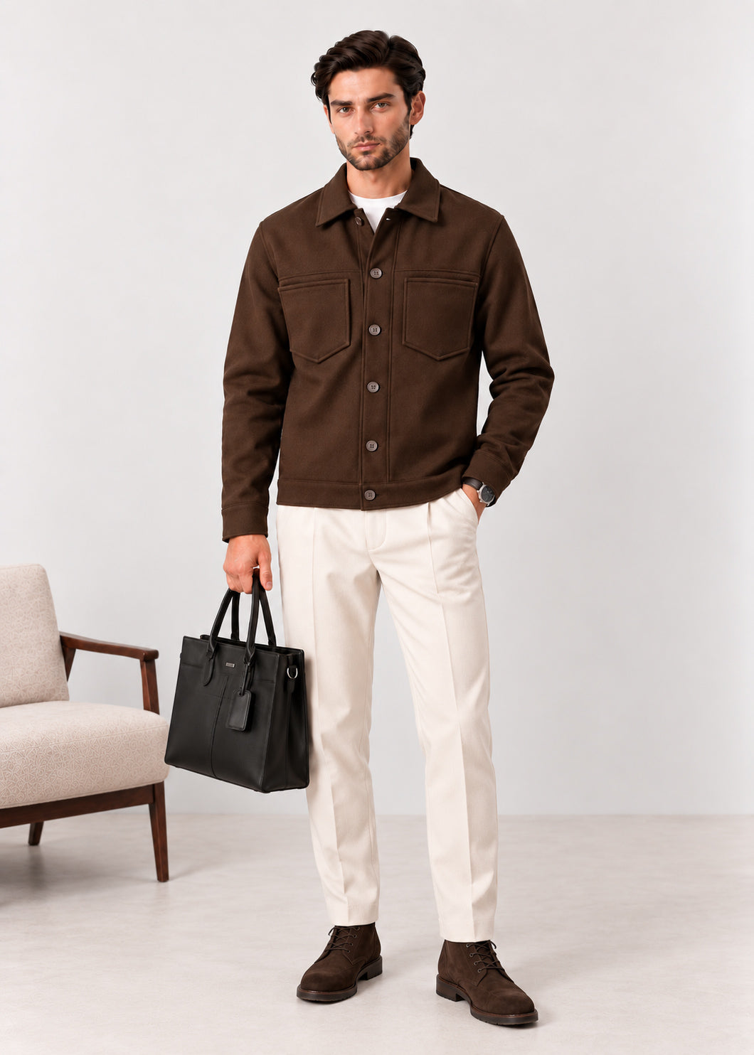 Mocha Brown Wool Blend Boxy Jacket