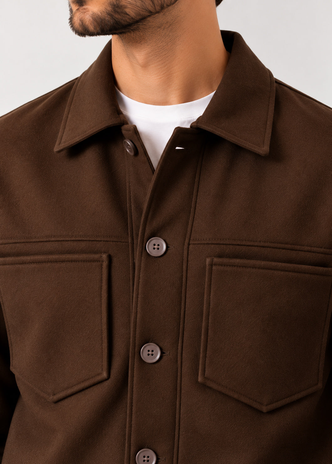 Mocha Brown Wool Blend Boxy Jacket