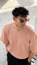 Pearl Pink Waffle Oversized Tee - Men