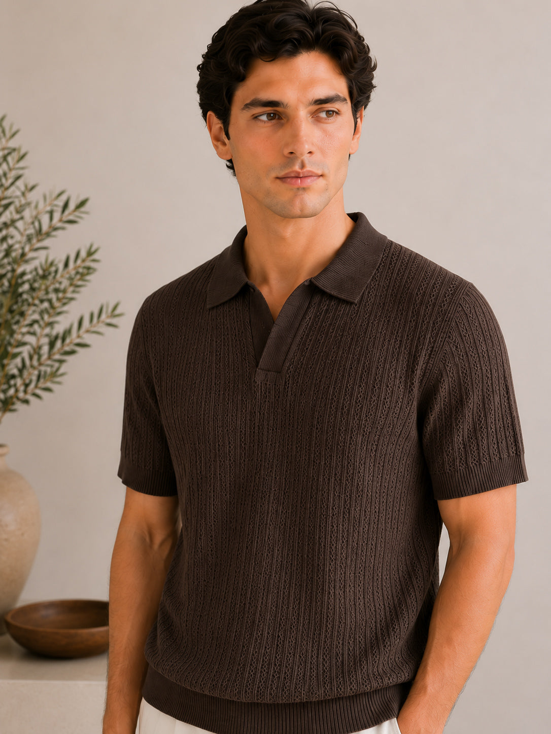 Dark Brown Riviera Knit Polo - Men