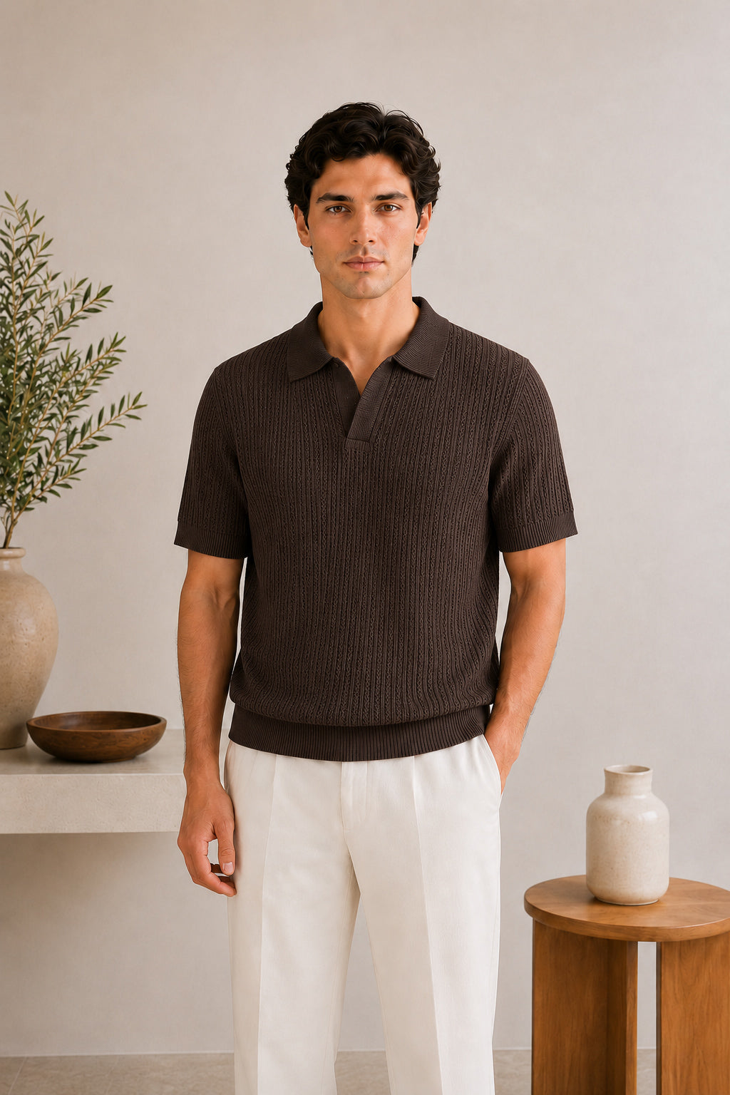Dark Brown Riviera Knit Polo - Men