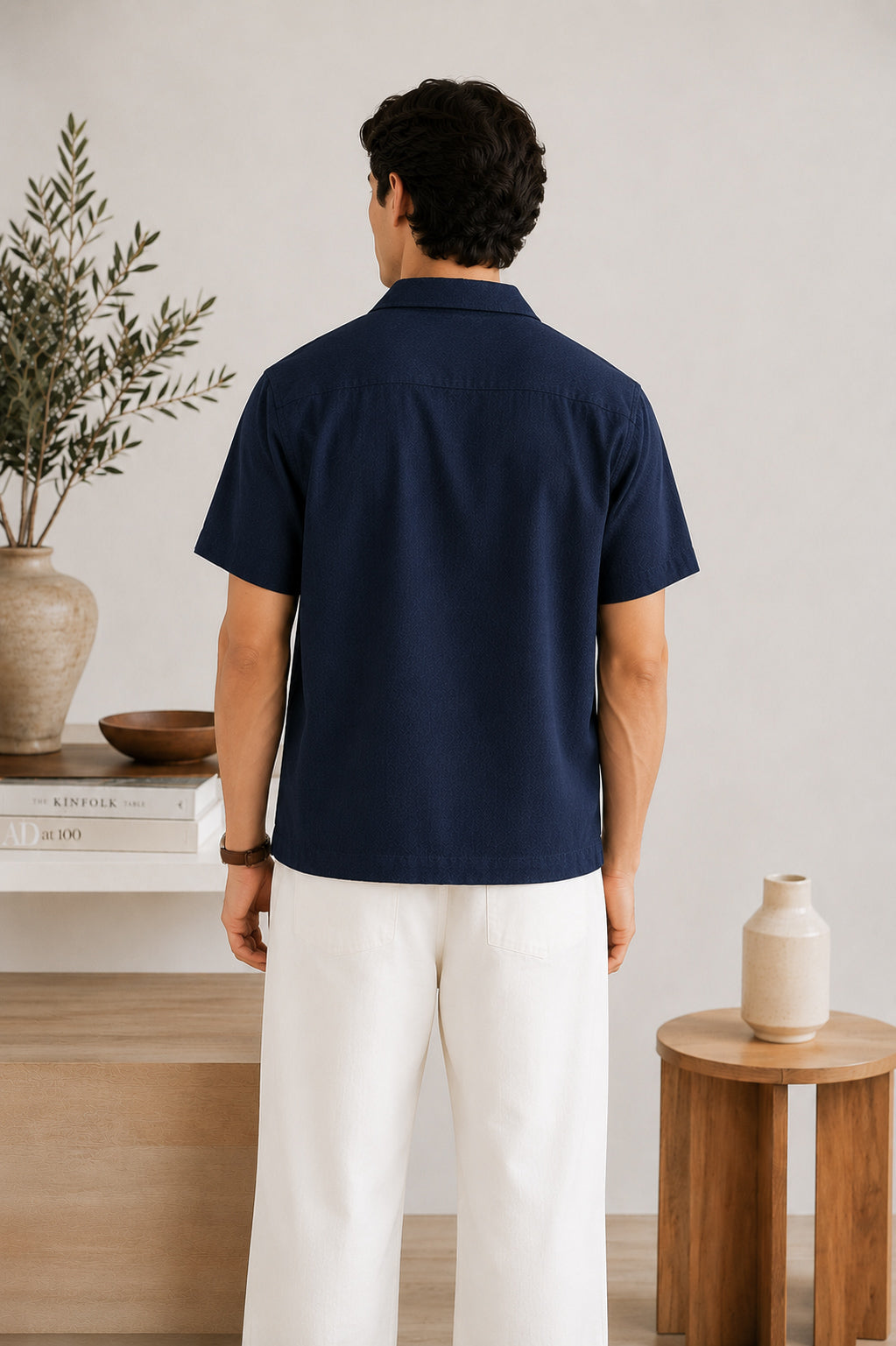 Navy Blue Boxy Revere Button Down - Men - Men