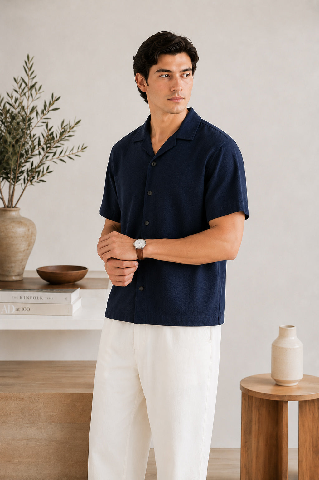 Navy Blue Boxy Revere Button Down - Men - Men