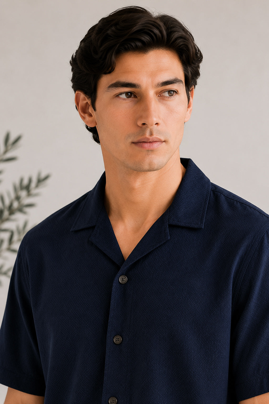 Navy Blue Boxy Revere Button Down - Men - Men