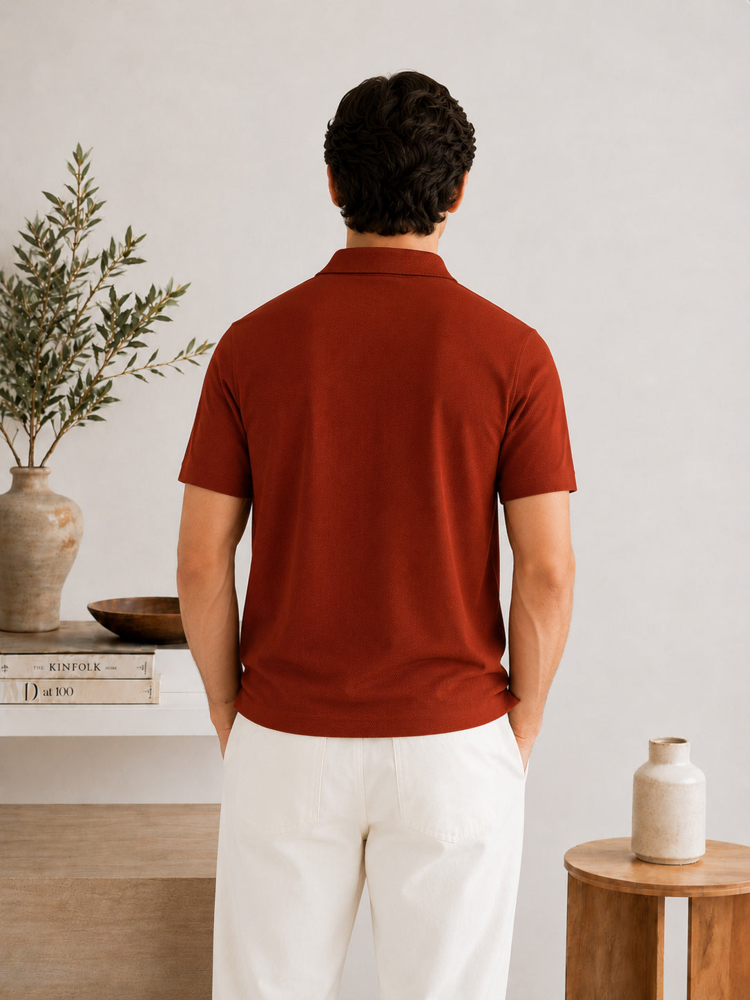 Rust Waffle Zipper Polo - Men - Men