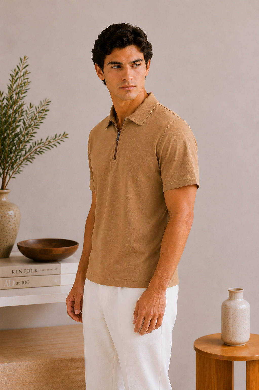 Camel Basic Zipper Polo - Smart Fit- Men - Men