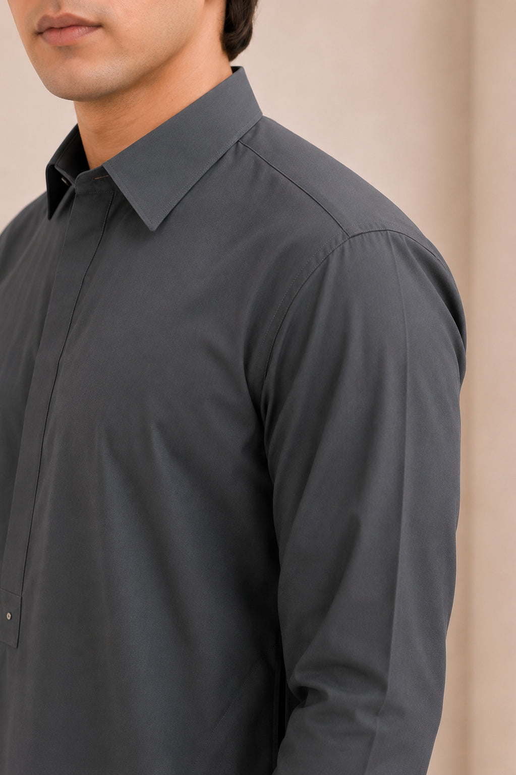 Charcoal Grey French Collar Kameez Shalwar - Men - Men