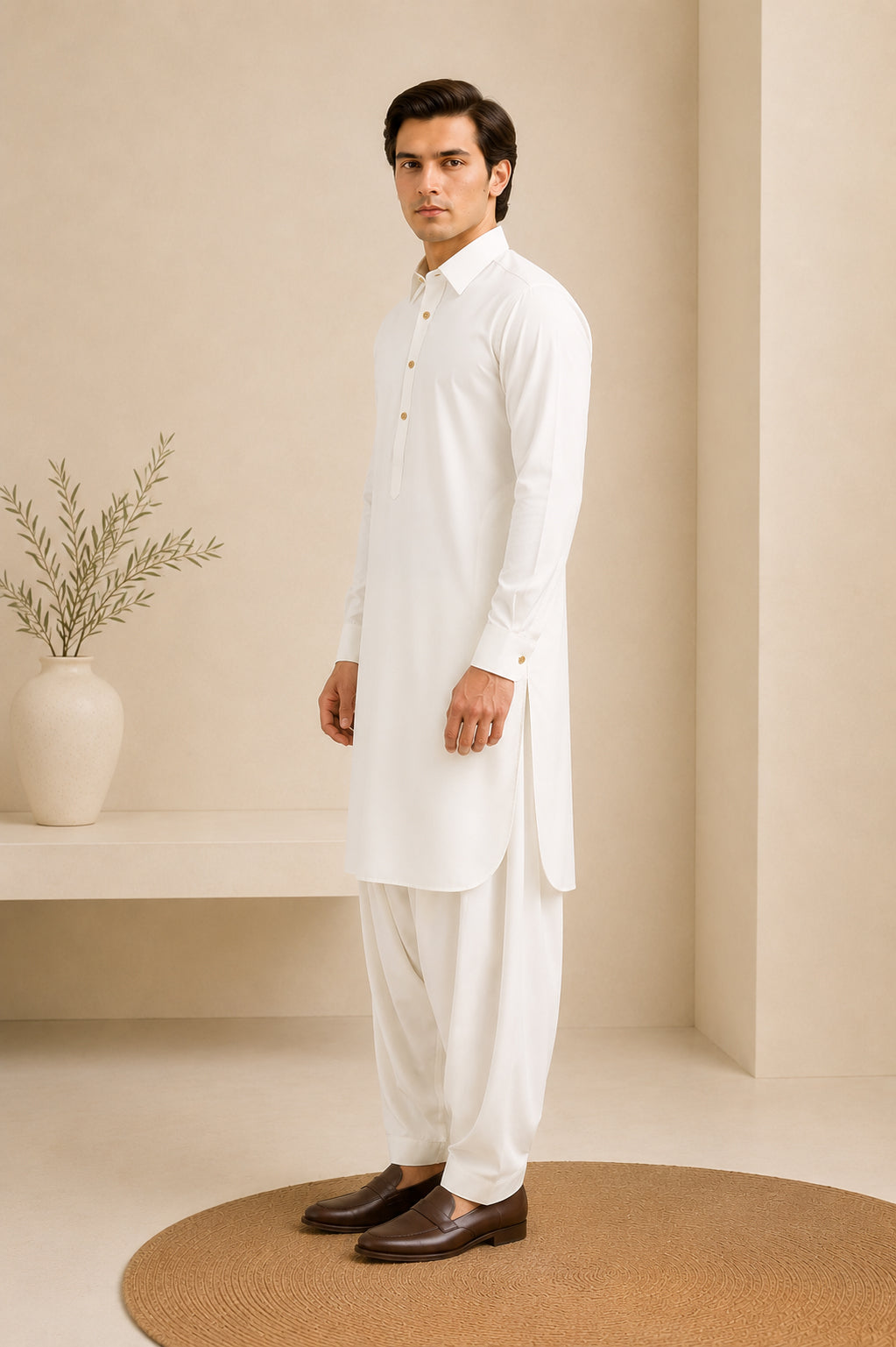 White French Collar Kameez Shalwar - Men - Men