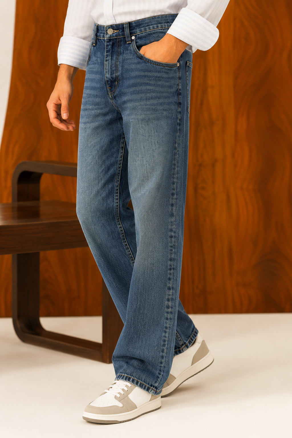Deep Teal Indigo Straight Fit Denim - Men