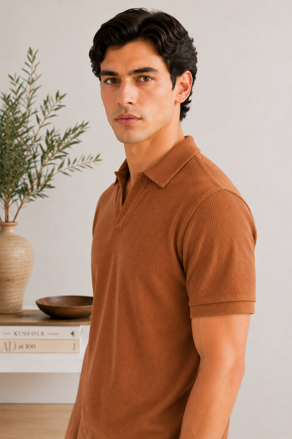Camel Waffle Johhny Resort Collar Polo - Men
