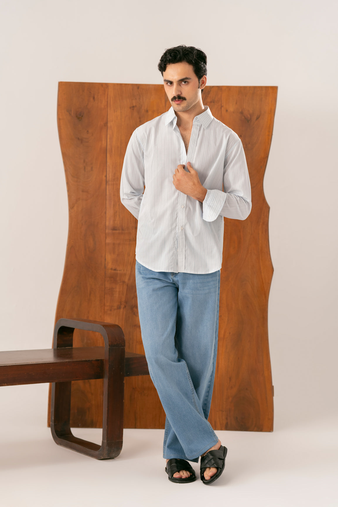 Mist Blue Fine Stripe Casual Shirt - Men