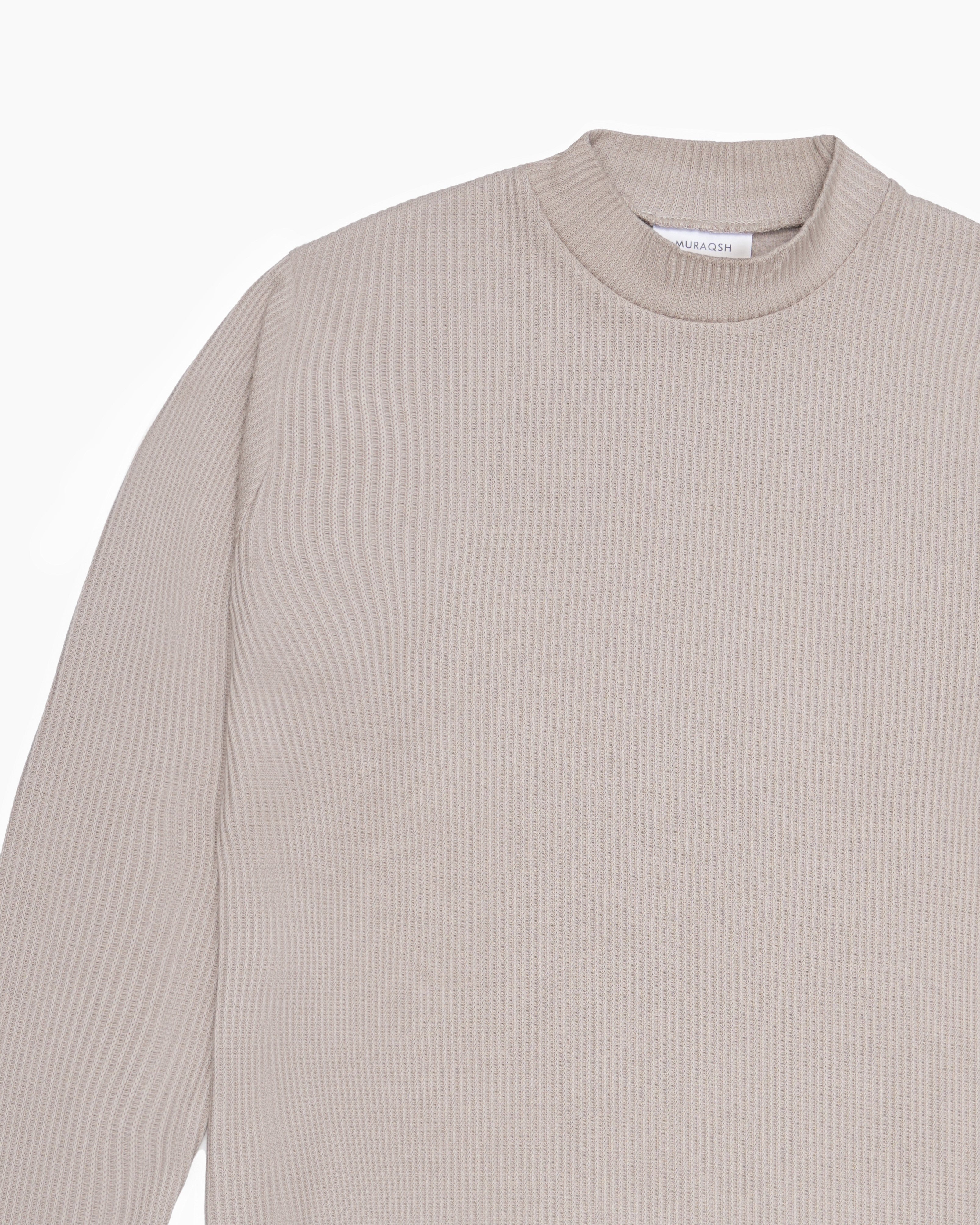 Beige Drop Needle Mock Neck - Men