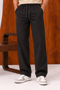 Black Interlock Self Drawstring Trousers