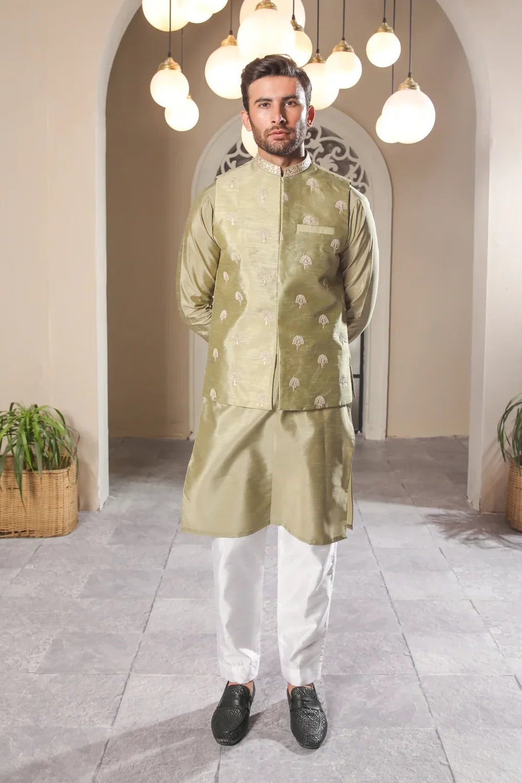 Pista Embroidered - Waistcoat Set - 3PC Designerwear