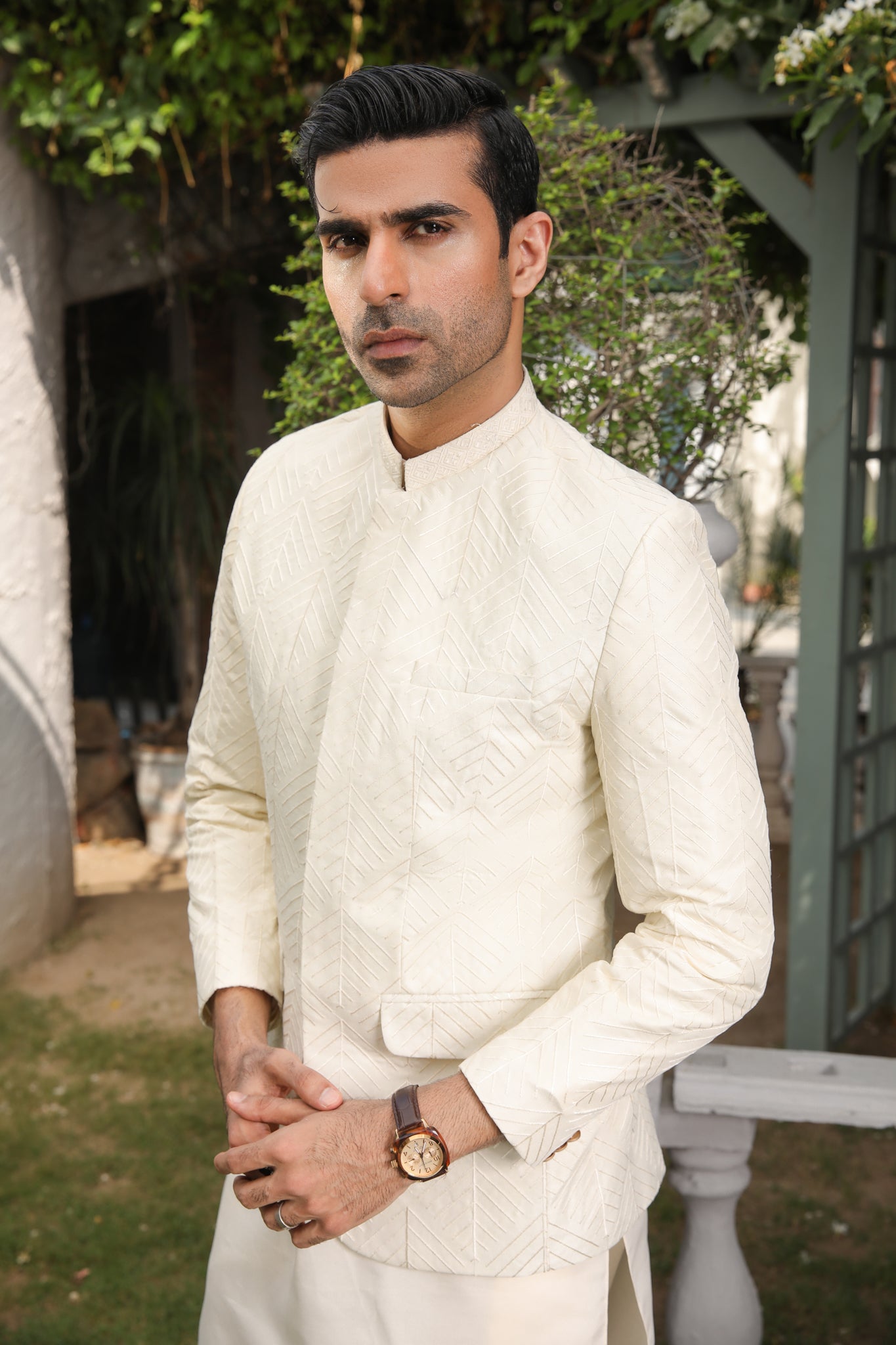 Bosky White Kurta Trouser with Embroidered Prince Coat - Men