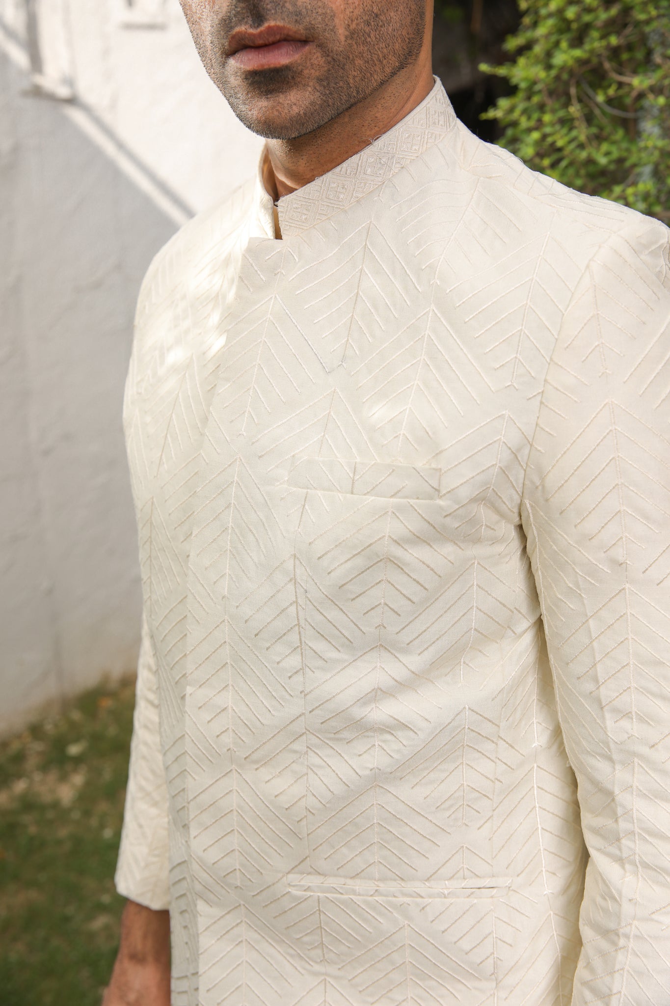 Bosky White Kurta Trouser with Embroidered Prince Coat - Men