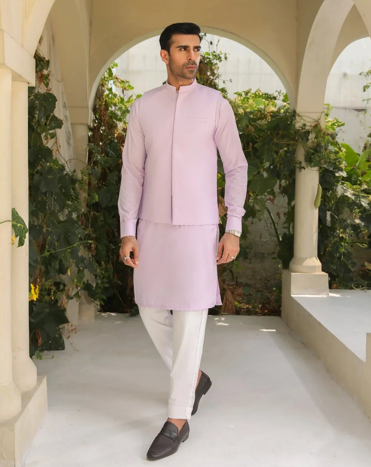 Lilac Kurta Trouser & Waistcoat - Men - 3 Piece