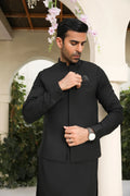 Midnight Black Kameez Shalwar with Blended Waistcoat - Men