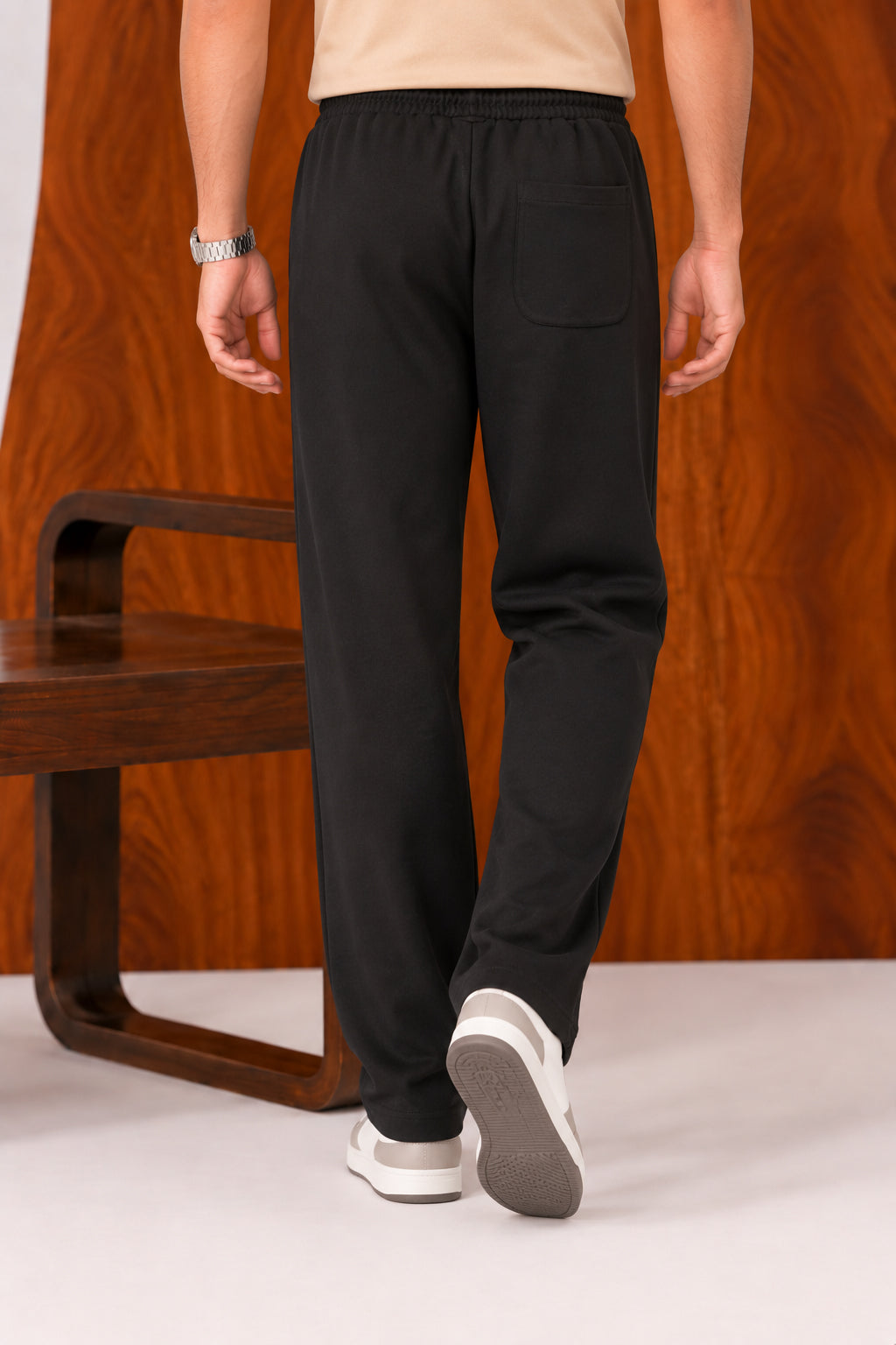 Black Interlock Self Drawstring Trousers