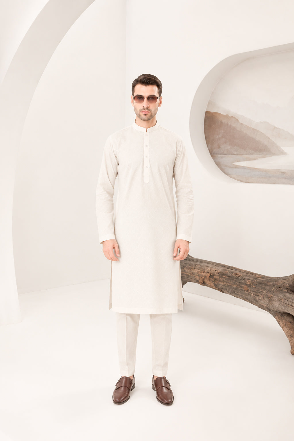 Off White Cotton Embroidered Kurta Trouser - Men - Men