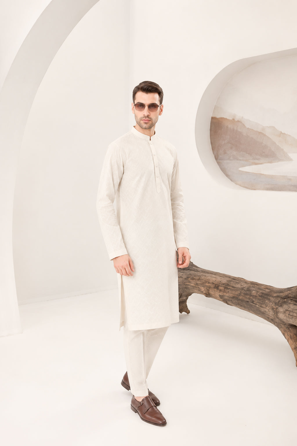 Off White Cotton Embroidered Kurta Trouser - Men - Men