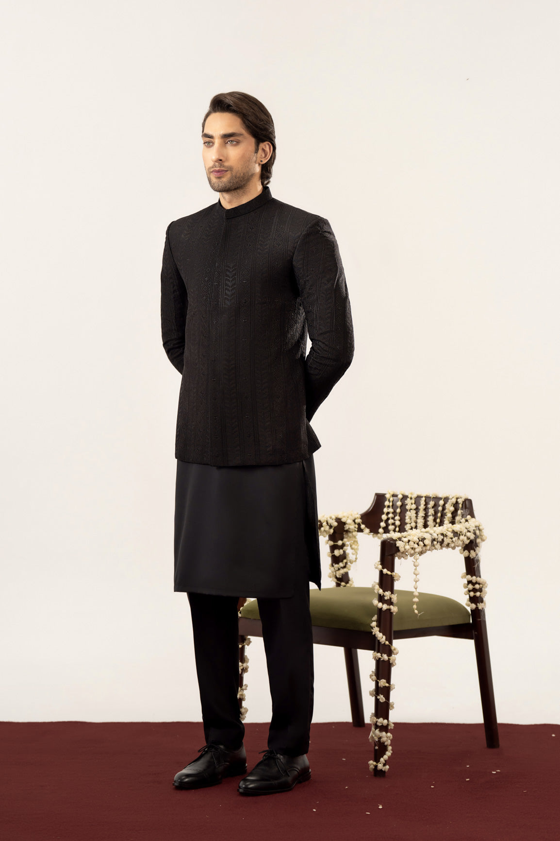 Black Kurta Trouser with Embroidered Prince Coat - 3PC - Men