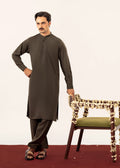 Formal Olive Green Kurta Shalwar - Collar Neck Embroidered - Men