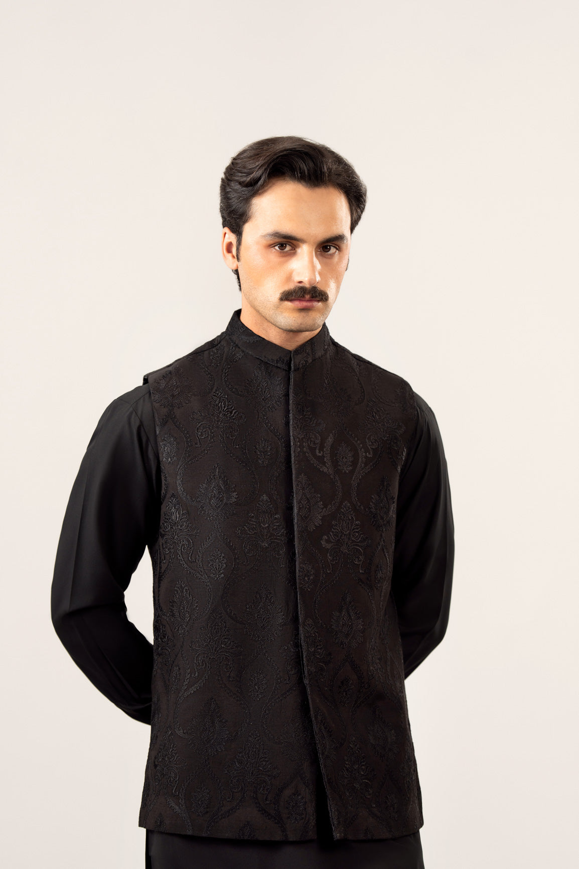 Black Kurta Trouser with Embroidered Waistcoat - 3PC - Men