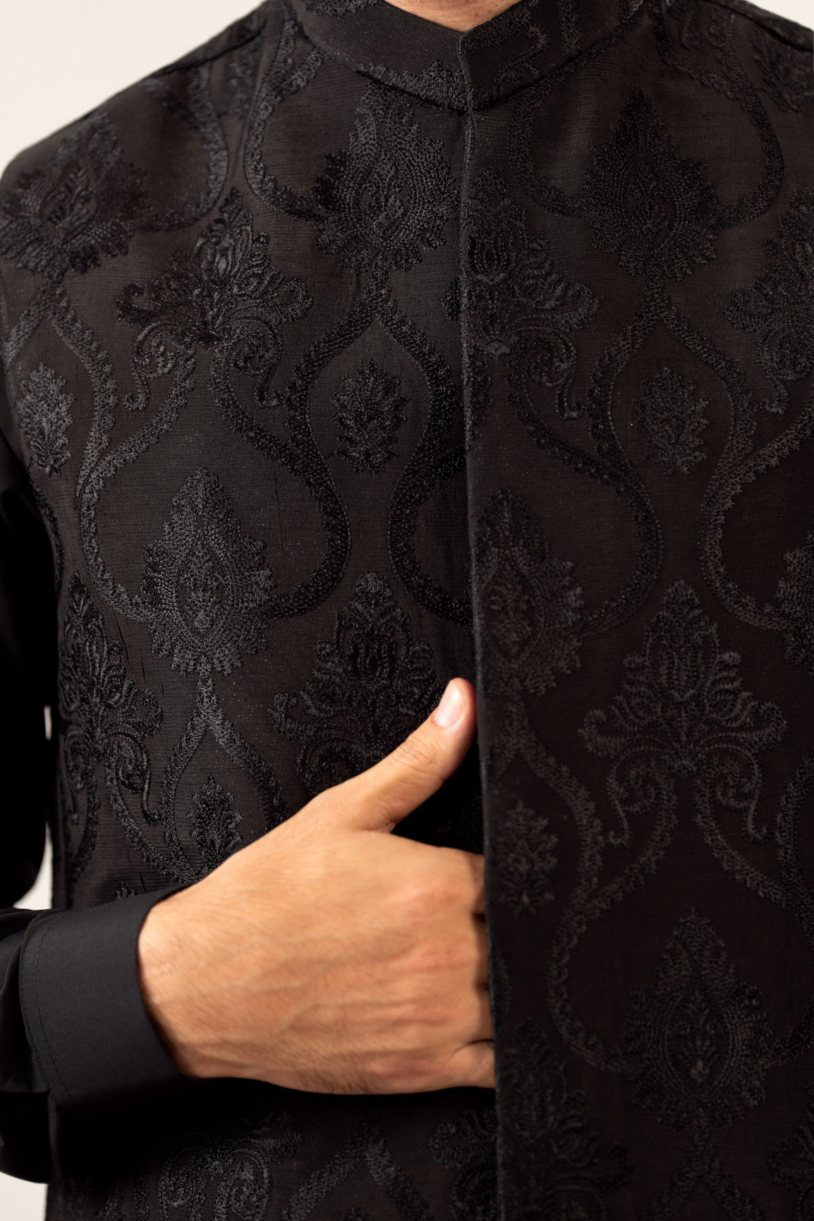 Black Kurta Trouser with Embroidered Waistcoat - 3PC - Men