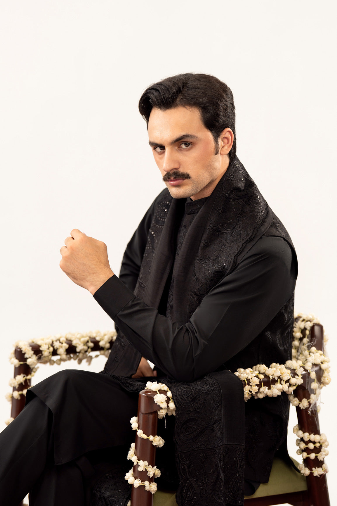 Black Kurta Trouser with Embroidered Waistcoat - 3PC - Men
