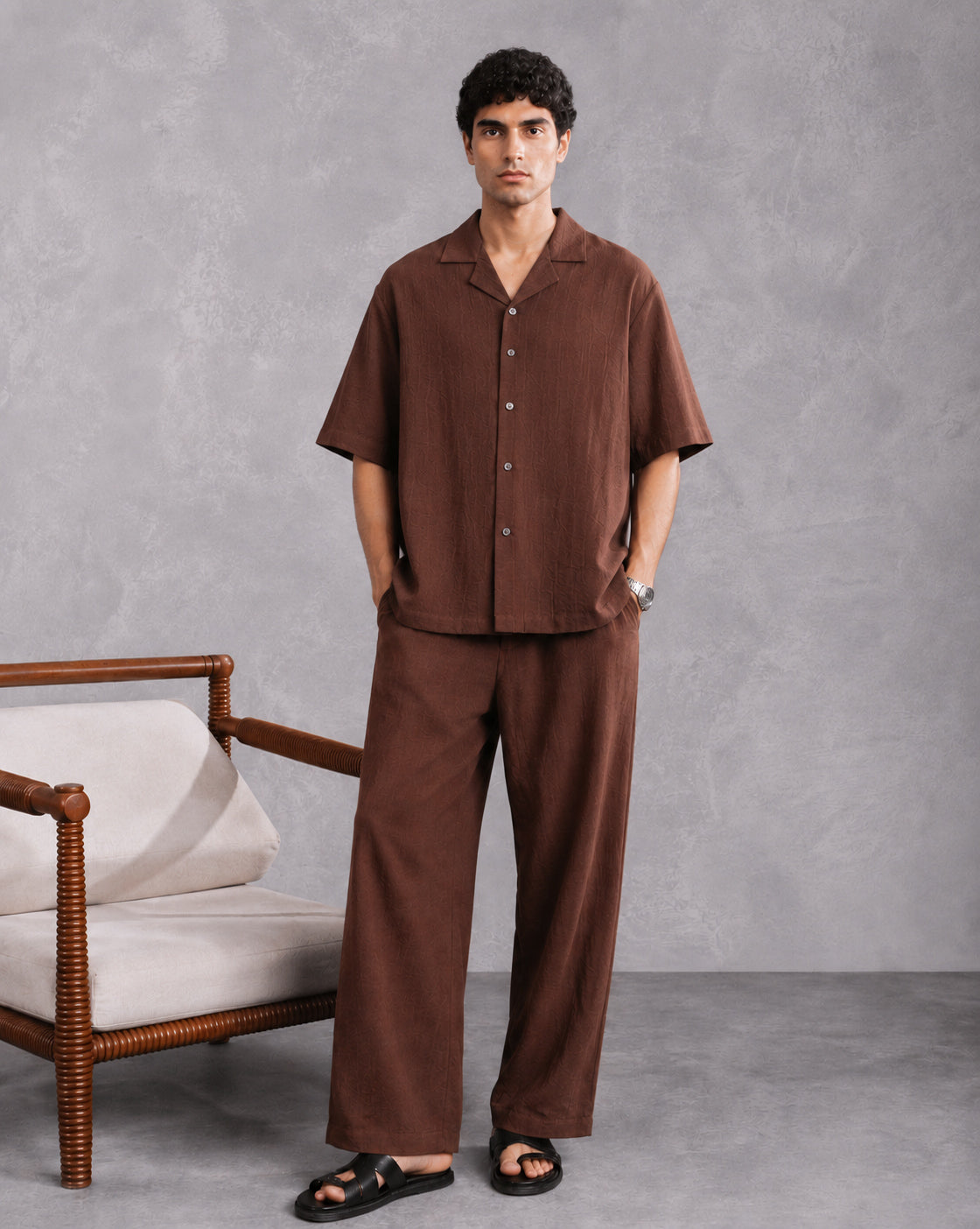 Brown Cotton Blended Coord Set - 2PC - Men - Men