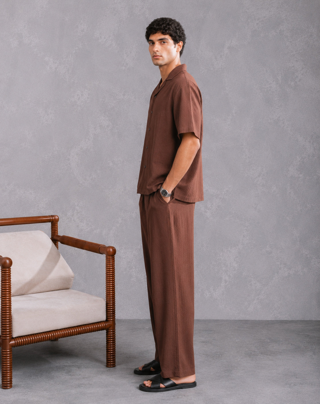 Brown Cotton Blended Coord Set - 2PC - Men - Men